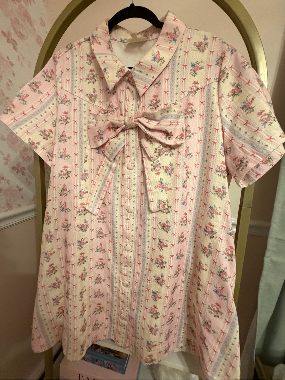 Pink Floral Bow-Front Mini Dress